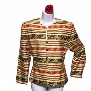 VTG ARTSY ANDRIANNA PAPEL 100% SILK JACKET BLAZER JACQUARD STRIPES SZ 10 LIKE …